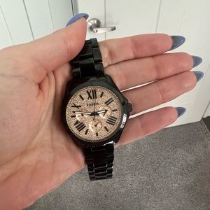 Women’s Fossil Watch; black with shimmering gold on inside